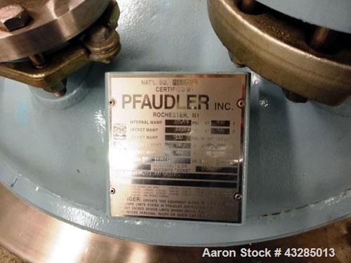 Used Pfaudler Glass Lined Reactor, 300 Gallon.  Internal rated 125 psi and full vacuum at 450 degrees F, jacket rated 100 psi and full vacuum at 450 degrees F. Pfaudler SRW agitator drive with 3 hp m...