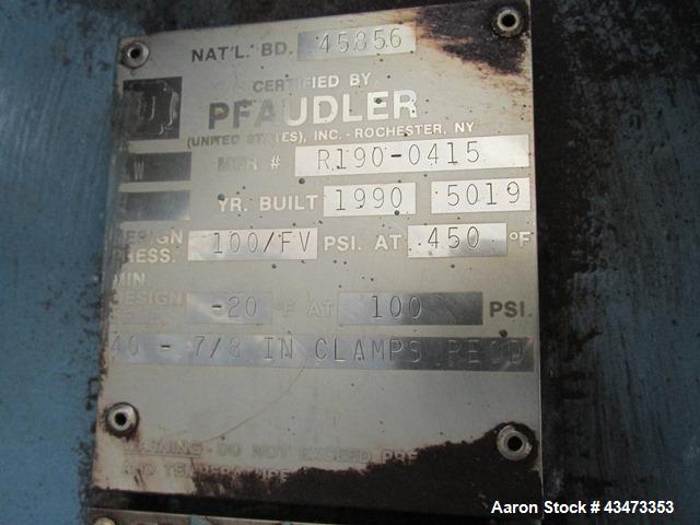 Used Pfaudler Glass Lined Reactor, 200 Gallon, 5019 Glass. Internal rated 100 psi & Full Vacuum at 450 degrees F. Jacket rated 90 psi at 350 degrees F. 4 DTW Pfaudler agitator drive with mechanical s...