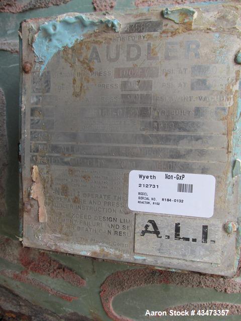 Used Pfaudler Glass Lined Reactor, 2000 Gallon. Internal rated 100 psi & Full Vacuum at 450 degrees F. Jacket rated 90 psi at 500 degrees F. 20hp Pfaudler RW agitator drive with mechanical seal, 230/...