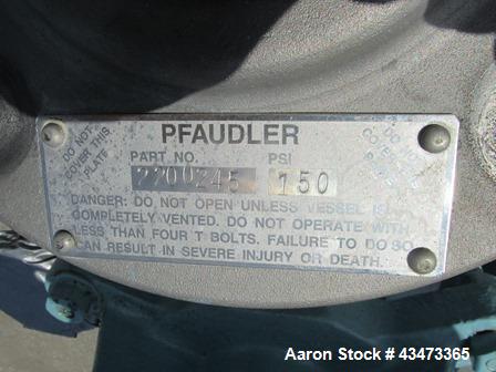 Used Pfaudler Glass Lined Reactor, 30 Gallon, 5019 Glass. Internal rated 100 psi & Full Vacuum at 450 degrees F. Jacket rated 150 psi at 520 degrees F. DTW Pfaudler agitator drive. Serial# R190-0414,...
