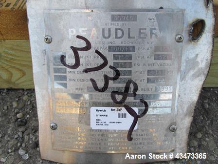 Used Pfaudler Glass Lined Reactor, 30 Gallon, 5019 Glass. Internal rated 100 psi & Full Vacuum at 450 degrees F. Jacket rated 150 psi at 520 degrees F. DTW Pfaudler agitator drive. Serial# R190-0414,...