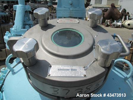 Used Pfaudler Glass Lined Reactor, 100 Gallon, 9115 Glass. Internal rated 150 psi & Full Vacuum at 450 degrees F. Jacket rated 90 psi at 450 degrees F. 5hp DTW Pfuadler agitator drive with mechanical...
