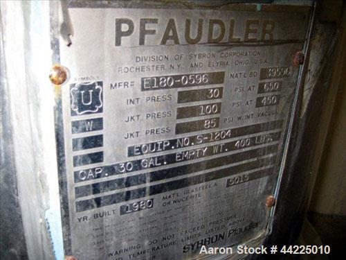 Used- 30 Gallon Pfaudler Glass Lined Reactor