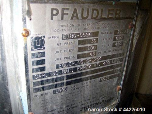 Used 30 Gallon Pfaudler Glass Lined Reactor