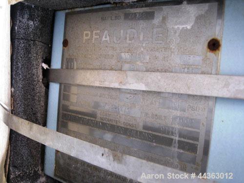 Used Pfaudler Glass Lined Reactor, 100 gallon, 32" diameter x 33" straight side, rated 100 psi and full vacuum at 450 F internal, jacketed for 90 psi and full vacuum at 350 F, 2.5 DTW Pfaudler agitat...