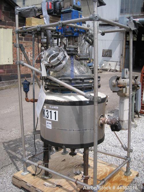 Used Pfaudler glass lined Kilo reactor, 20 gallon glass lined body approximately 18" diameter x 16" straight side, dish bottom, QVF borosilicate glass top, rated 35 psi at 500 f internal, jacketed fo...