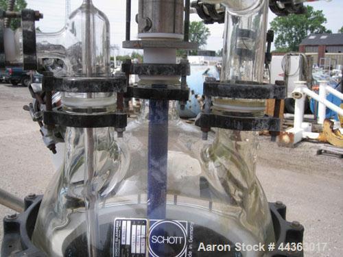 Used Pfaudler Glass Lined Kilo Reactor, 10 gallon glass lined body approximately 18" diameter x 12" straight side, dish bottom, QVF borosilicate glass top, rated 25 psi at 450 F internal, jacketed fo...