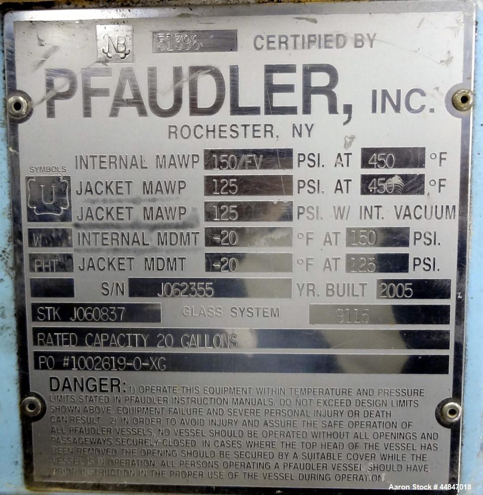 Used 20 Gallon Pfaudler Clamp Top Glass Lined Reactor