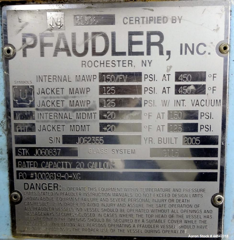 Used- 20 Gallon Pfaudler Clamp Top Glass Lined Reactor