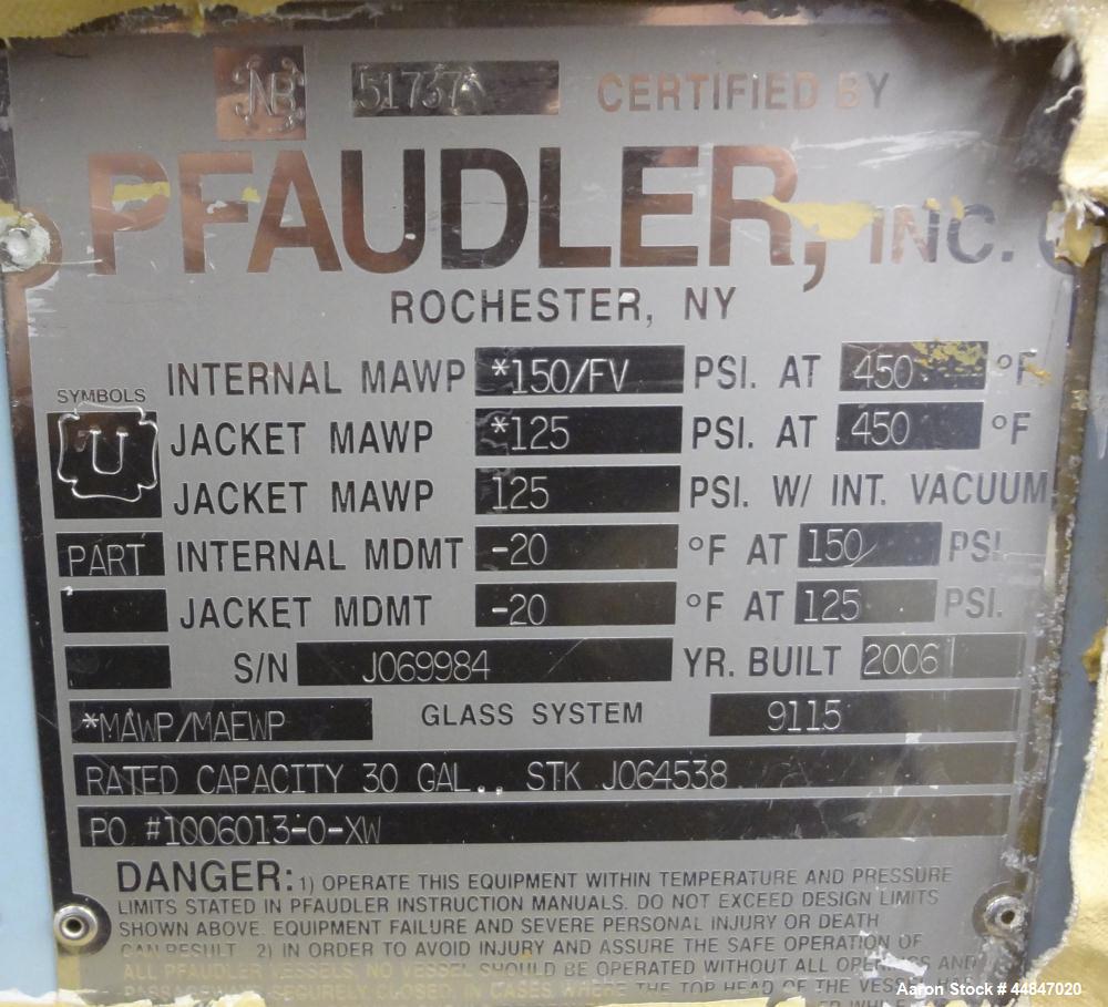 Used 30 Gallon Pfaudler Clamp Top Glass Lined Reactor