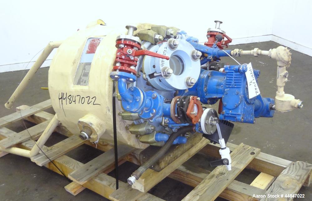 Used Pfaudler Clamp Top Glass Lined Reactor, 20 Gallon, 9115 Blue Glass, Vertical.  Approximately 20" diameter x 14-1/2" straight side, dished clamp top, dish bottom.  Internal rated 150/full vacuum ...