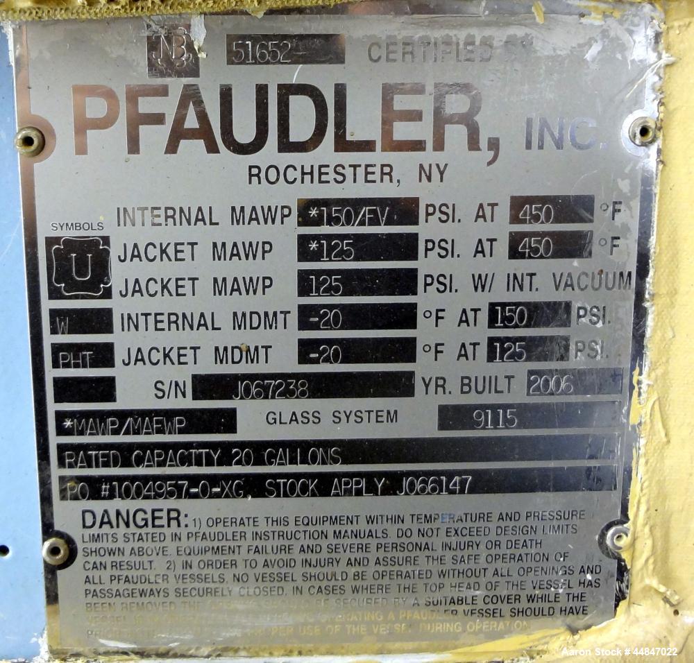 Used- Pfaudler Clamp Top Glass Lined Reactor, 20 Gallon, 9115 Blue Glass, Vertical.  Approximately 20" diameter x 14-1/2" st...