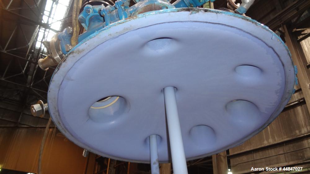 Used Pfaudler Clamp Top Glass Lined Reactor, 100 Gallon, 9119 Blue Glass, Vertical.  Approximately 30" diameter x 36" straight side, dished clamp top, dish bottom.  Internal rated 25/full vacuum psi ...