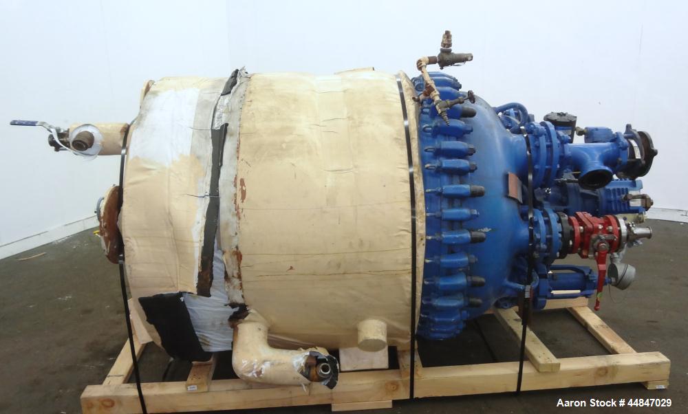 Used Pfaudler Clamp Top Glass Lined Reactor, 200 Gallons, 9115 Blue Glass, Vertical.  Approximately 40" diameter x 36" straight side, dished clamp top, dish bottom.  Internal rated 100/full vacuum ps...