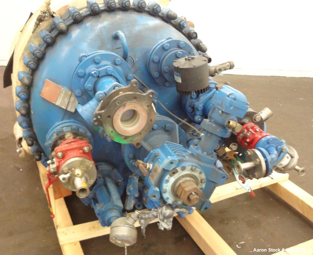 Used Pfaudler Clamp Top Glass Lined Reactor, 200 Gallons, 9115 Blue Glass, Vertical.  Approximately 40" diameter x 36" straight side, dished clamp top, dish bottom.  Internal rated 100/full vacuum ps...