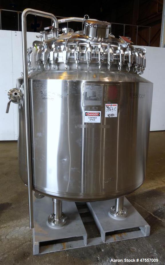 Used Pfaudler Glass-Lined Reactor, 200 Gallon, 316L Stainless Steel, Vertical.