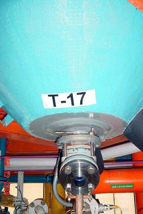 USED: Dedietrich 100 gallon glass lined reactor. Dished bolt on top, coned bottom. Internal rated 150 psi/FV at 500 deg F. Jacket rated 100 psi at 500 deg F. 3 blade retreat curve agitator with 3 hp ...