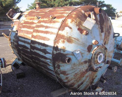 Used Pfaudler Glass Lined Reactor, 1000 gallon, 5025 white glass with calibration lines. Approximately 5' diameter x 6' straight side, dished top and bottom. Jacketed. FDWV52300-7B drive, 15 to 1 rat...
