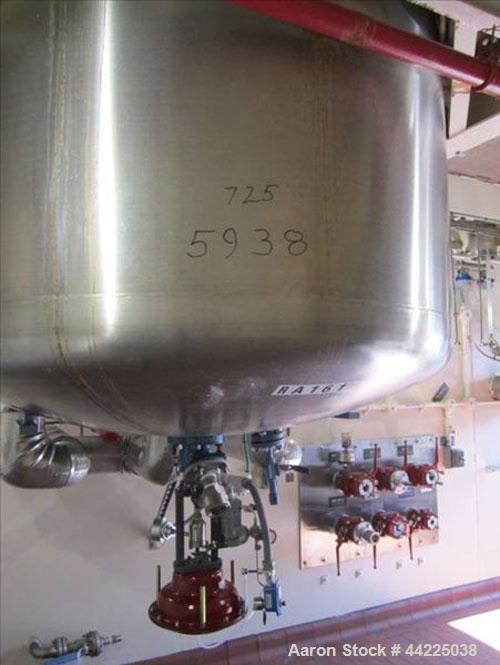Used Tycon Glass Lined Reactor, 700 Gallon / 2,649 Liters.  Type 808 Glass. Internal rated 150 psi and full vacuum at 450 degrees F, jacket rated 100 psi at 450 degrees F. Full clamp top with air ope...