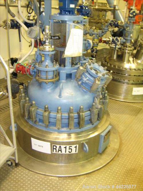 Used Tycon Glass Lined Reactor, 100 Gallon, Type 808 Glass. Internal rated 150 psi and full vacuum at 450 degrees F, jacket rated 100 psi and full vacuum at 450 degrees F.  3 Hp, 440 volt, 1770 rpm m...