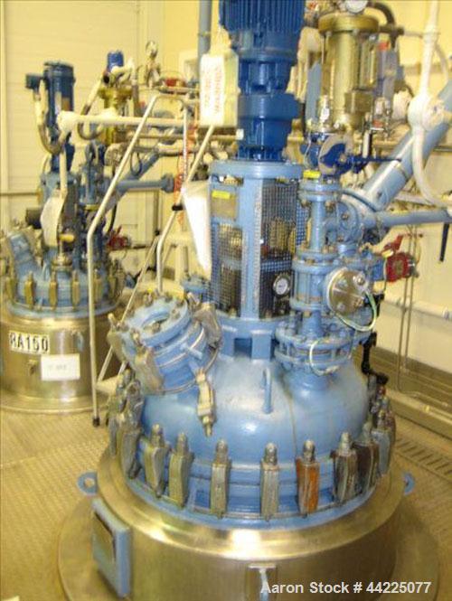 Used Tycon Glass Lined Reactor, 100 Gallon, Type 808 Glass. Internal rated 150 psi and full vacuum at 450 degrees F, jacket rated 100 psi and full vacuum at 450 degrees F.  3 Hp, 440 volt, 1770 rpm m...