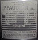 Used Pfaudler Glass Lined Reactor, 15 Gallon. Flat top, coned bottom. Internal rated 100 PSI & FV at 450 Degrees F, stainless steel jacket rated 100 PSI at 450 Degrees F. Pfaudler DTW agitator drive ...