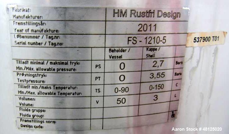 Used- HM Rustfri Design Tank Combination