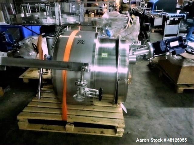 Used 300 liter HM Rustfri kettle, stainless steel construction, jacketed for 2.7 bar(39 psi at 150 c, top entering .75 kw Ekato agitator, model FGL-25D, on 2 legs, serial# FS-1210A, built 2011.