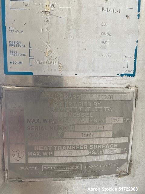 Used- Mueller Tank,  Stainless Pressure Vessel / Tank. Approximately 150 Gallon,