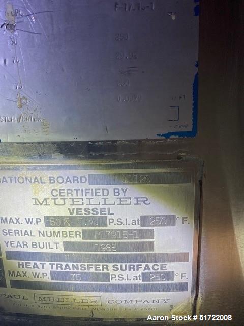 Used Mueller Tank,  Stainless Pressure Vessel / Tank. Approximately 150 Gallon,