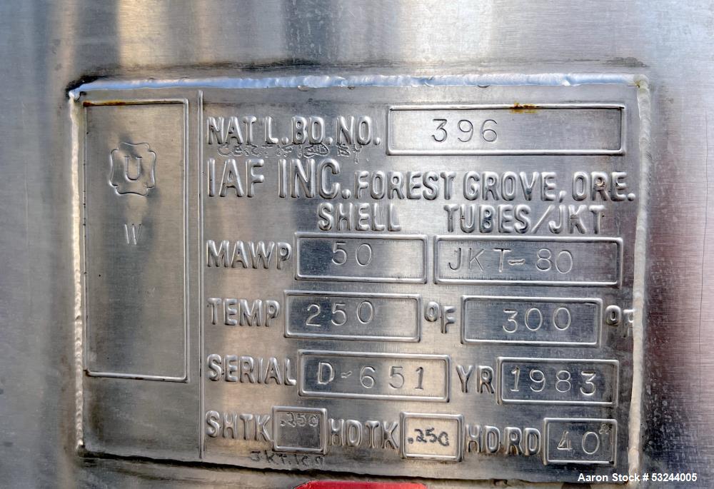 IAF 300 Gallon 316 Stainless Steel Agitated Fermentor / Reactor