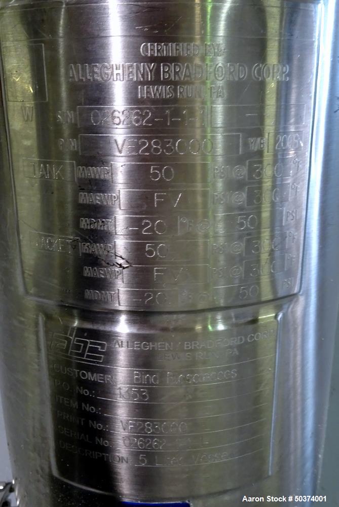 Used Allegheny Bradford 5 Liter Reactor, 1.32 Gallon, 316 Stainless Steel