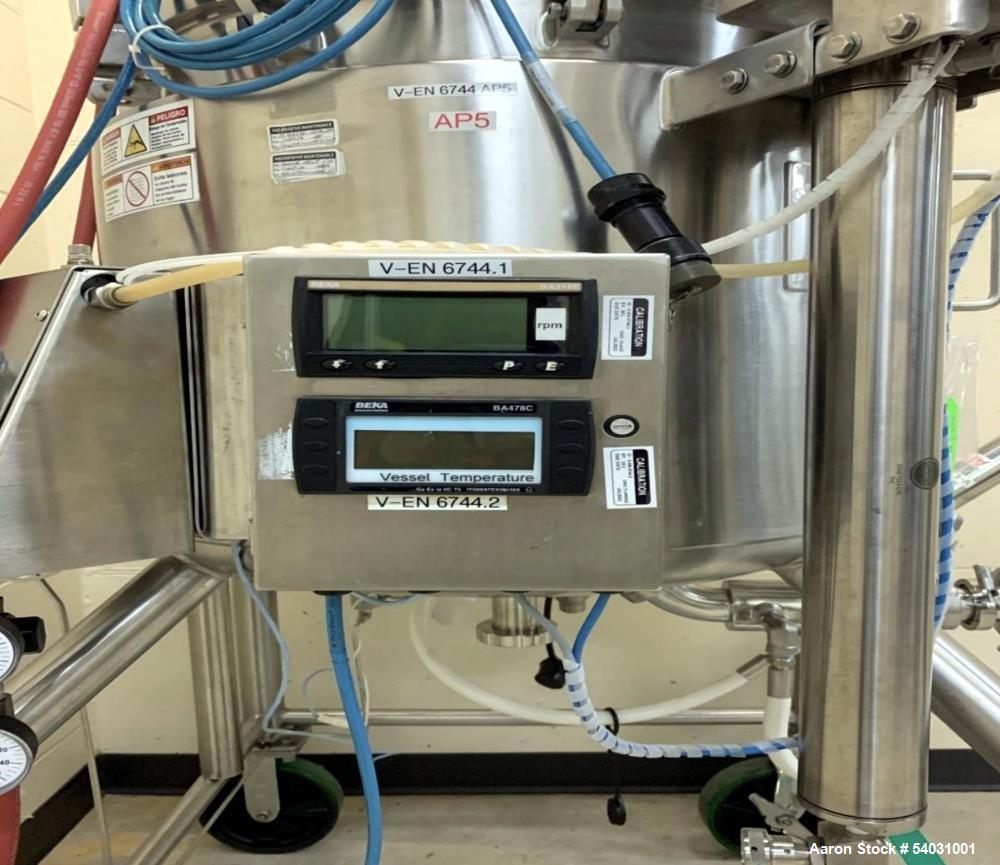 Used Apache Stainless, 53 gallon / 200 Liter, Stainless steel Reactor. AP5, Model 19077 with (2) Holland Applied Technologies, Heating discharge Sets, Includes BEKA Associates LTD. Tachometer. Model ...