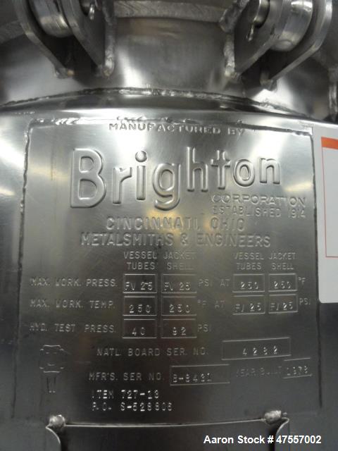 Used Brighton Corporation Reactor Body, 49.7 Gallon. 316L Stainless Steel,