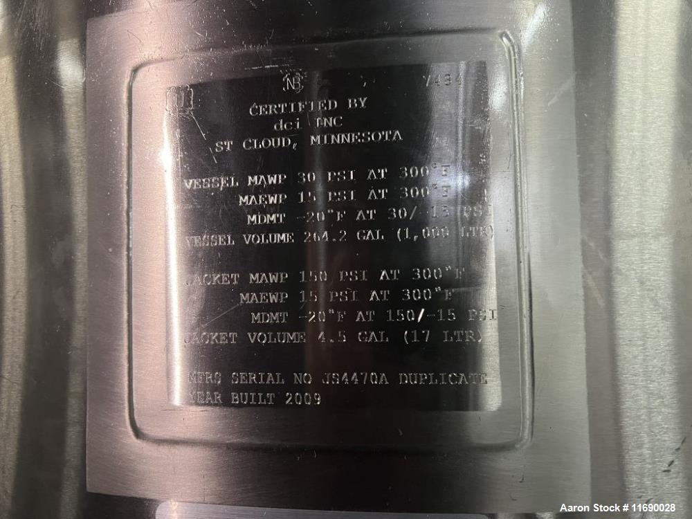 Used DCI 1,000 Liter Stainless Steel Mixing Reactor | 30 PSI Jacketed Emulsification Vessel