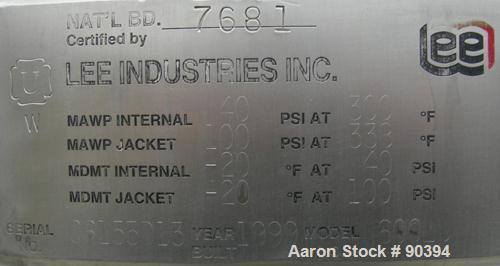Used Lee Industries Reactor, 158 Gallon