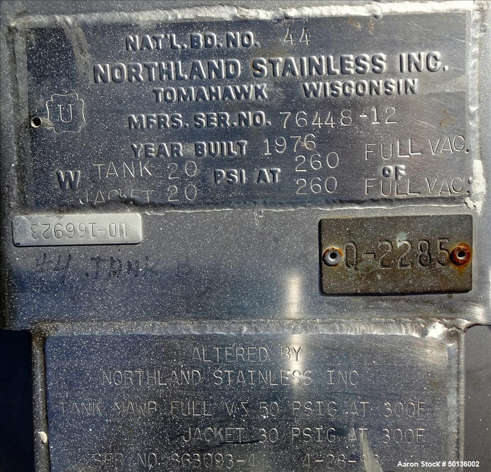 Used Northland Stainless Reactor, Approximate 200 Gallon, 316 Stainless Steel