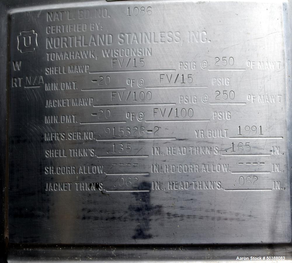 Used Northland Stainless Reactor, 100 Gallon