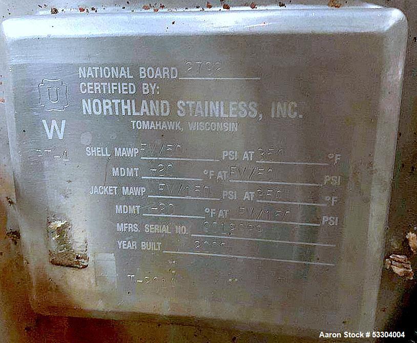 Used Approximately 300 Gallon Vertical Northland Reactor