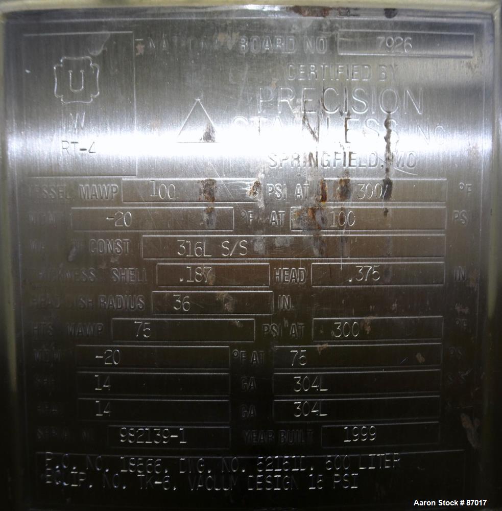 Used Precision Stainless Reactor, 500 Liter (132 Gallon)