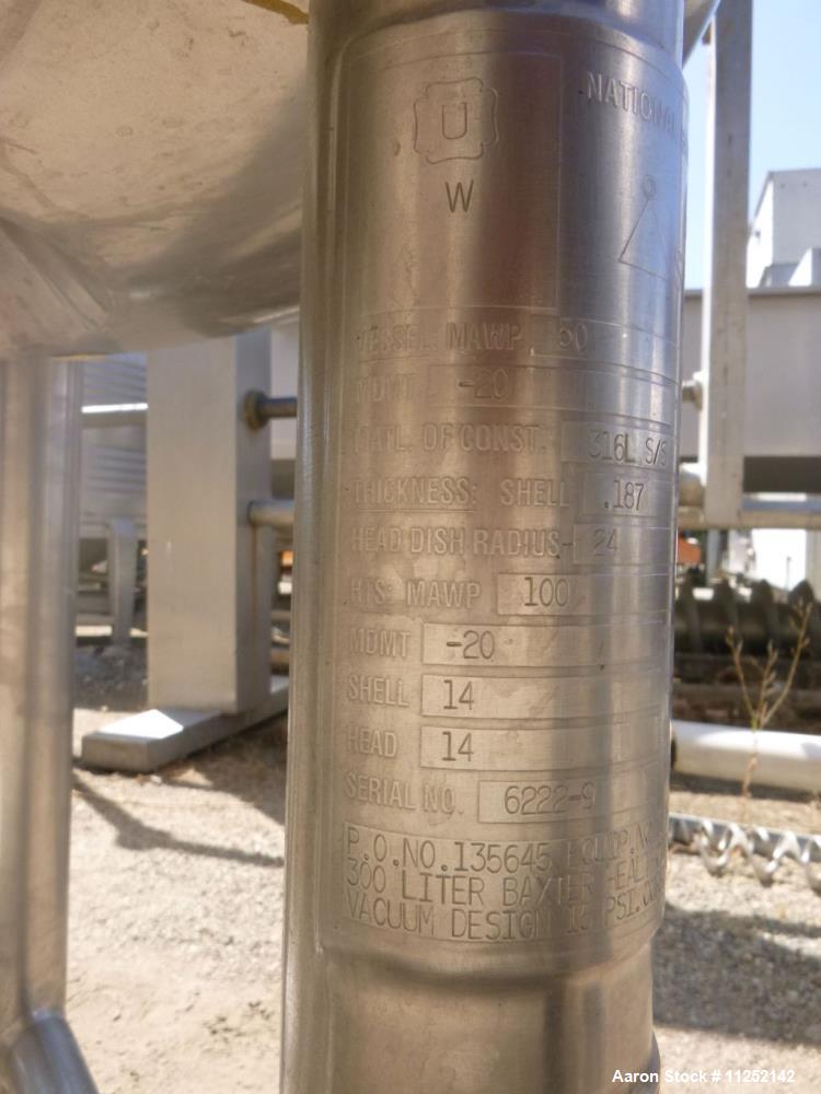 Used Precision Stainless 316L Stainless Steel Reactor, 300 liter (79 gallon) Capacity