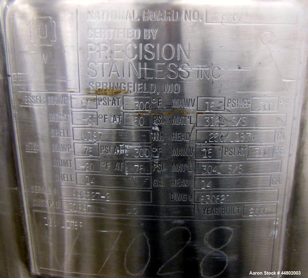 Used- Precision Stainless Reactor, 150 Liters (39.6 Gallons)