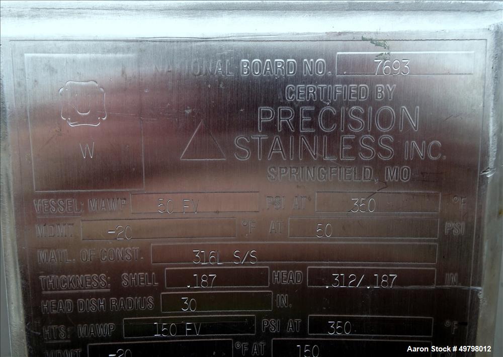 Used- Precision Stainless Reactor, 400 Liter (105 Gallon), 316L Stainless Steel