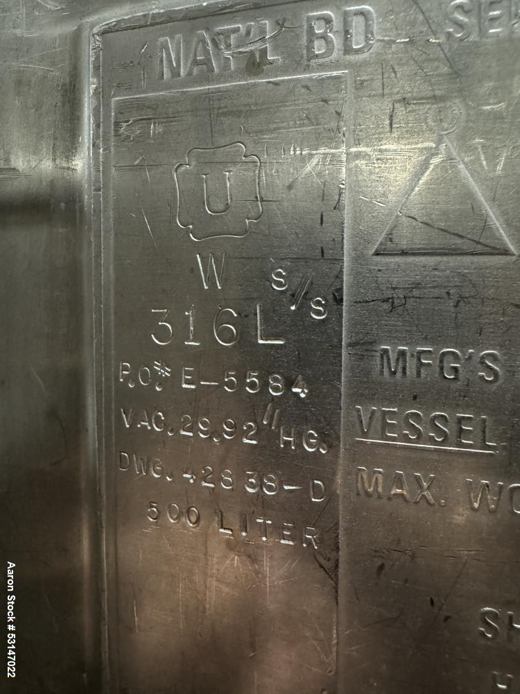 Precision Stainless 500 Liter (132 Gallon) Stainless Steel Reactor Vessel.