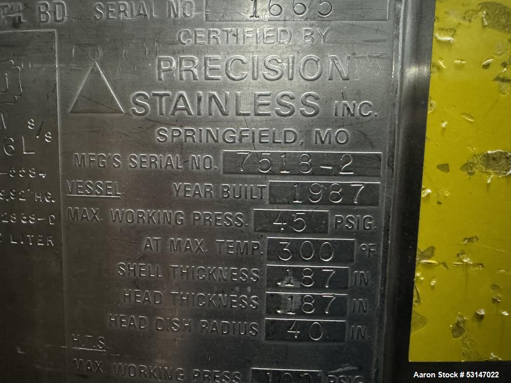 Precision Stainless 500 Liter (132 Gallon) Stainless Steel Reactor Vessel.