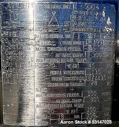 Precision Stainless Reactor 150 Liter (40 Gallon) 316L Stainless Steel Vessel