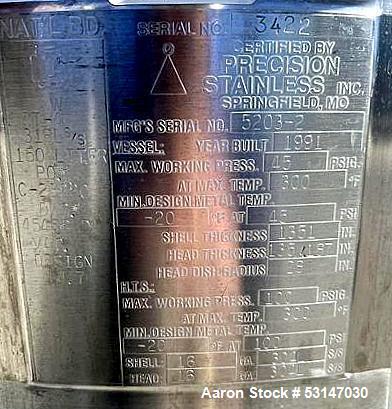 Precision Stainless Reactor 150 Liter (40 Gallon) 316L Stainless Steel Vessel
