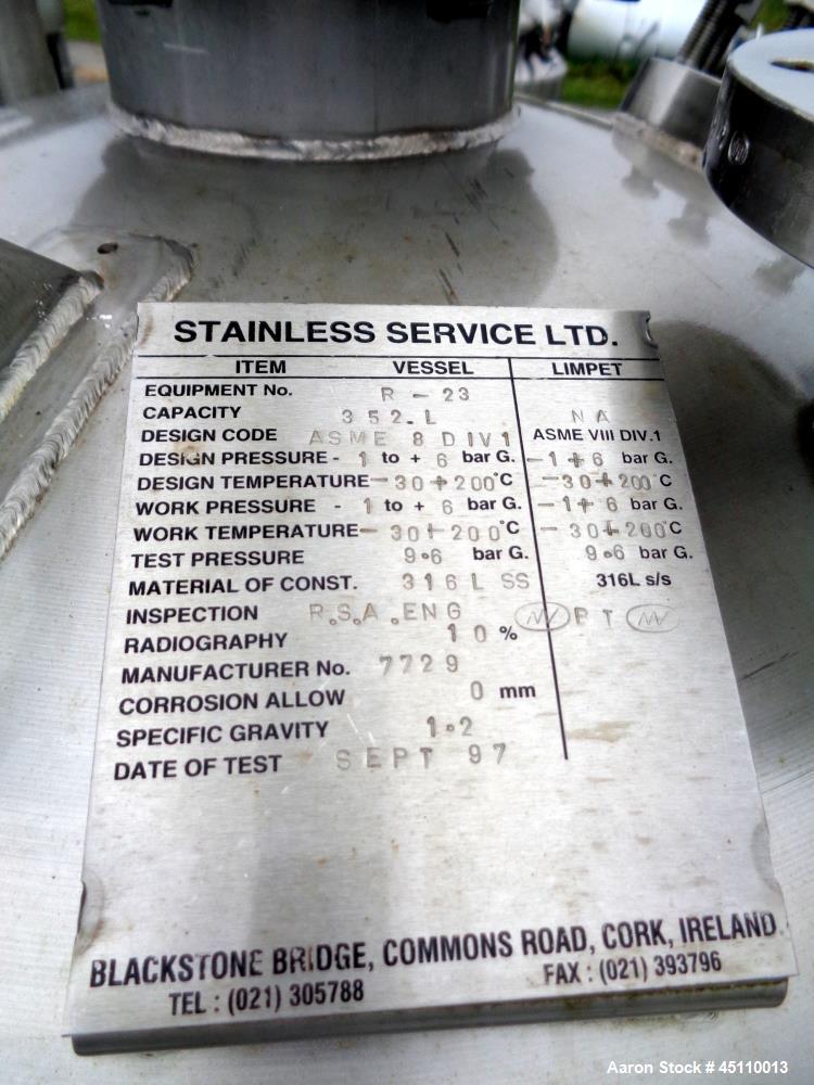 Used Stainless Service Ltd. Reactor, Approximately 93 gallons