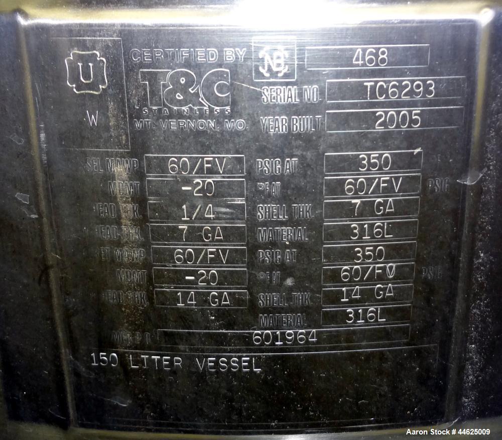 Used- T&C Stainless Reactor, 150 Liter (39 Gallon)
