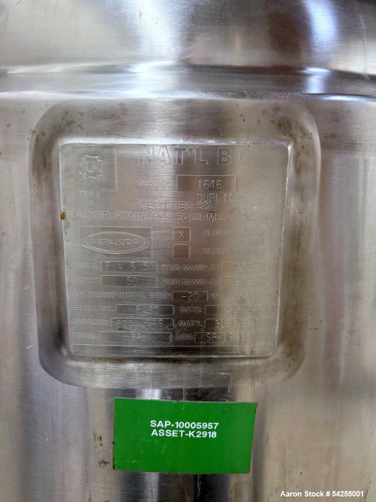 Used Walker 316L Stainless Steel Reactor, Model SP | 800L (211 Gal) | 50 psig | Agitated & Jacketed | NB#1646